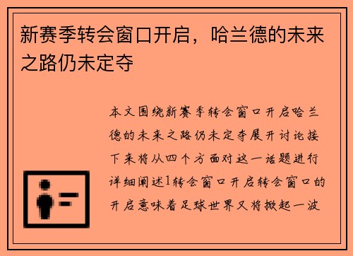新赛季转会窗口开启，哈兰德的未来之路仍未定夺